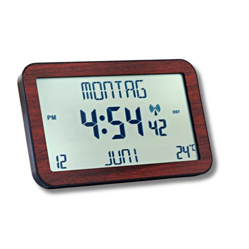3 Pagen® Digitale Wanduhr XL mit großem Display – Digitale Funkuhr mit Temperaturanzeige, Datum & Tag – große Ziffern für Gute Lesbarkeit - Holzoptik - batteriebetrieben von 3 Pagen