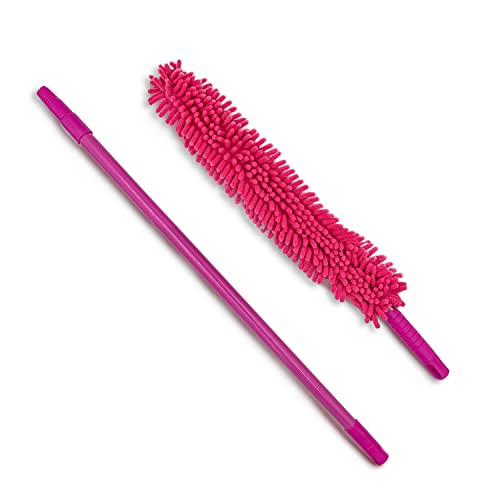 Staubwedel mit Teleskopstange, ausziehbar von 70-120 cm, flexibel, abwaschbarer Reinigungstab, multifunktionaler Einstellbarer Mikrofaser-Staubpinsel Gap Mop, Reinigungsbürste (pink) von 3 Pagen