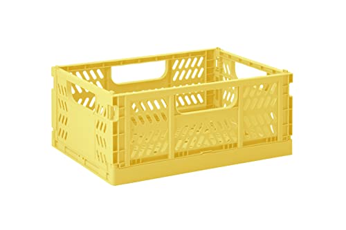3 Sprouts - Klappboxen Faltbar Stabil - Medium, Stapelbare und Robuste Aufbewahrungslösung für Zuhause und Auto - Gelb von 3 Sprouts