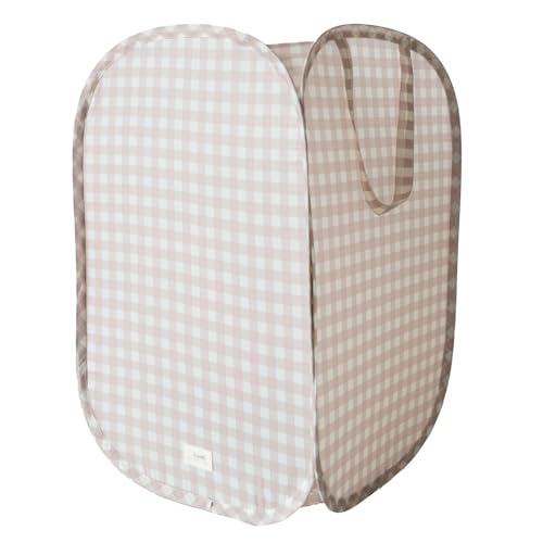 3 Sprouts - Wäschekorb Kinder - Wäschesack Faltbar 50L - Wäschesammler Faltbar aus Stoff - Platzsparend mit Griffen - Waschbar - Ideal fürs Jugendzimmer und Kinderzimmer - Gingham-Beige von 3 Sprouts