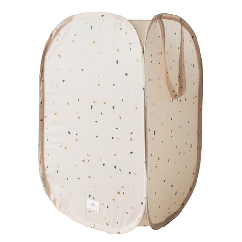 3 Sprouts - Wäschekorb Kinder - Wäschesack Faltbar 50L - Wäschesammler Faltbar aus Stoff - Platzsparend mit Griffen - Waschbar - Ideal fürs Jugendzimmer und Kinderzimmer - Terrazzo Beige von 3 Sprouts