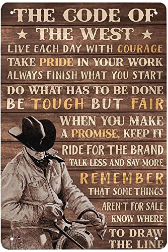 Blechschild Western-Cowboy-Code Mit Schwarzem Hut Metall Schilder Personalisierte Bade Wand Dekoration Für Geschenk Geburtstag Büro,20X30Cm von 321