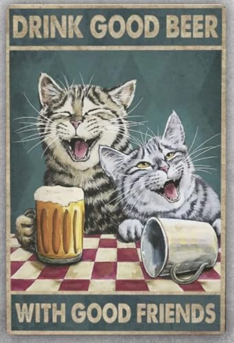 Deko Schild Katze Trinkt Gutes Bier Mit Guten Freunden Dekoschild Personalisierte Blechschild Für Geschenke Büro Geburtstag,20X30Cm von 321