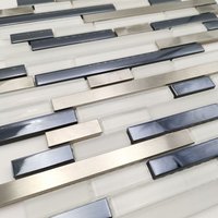 Hks003 1 Quadratmeter Edelstahl Mosaikfliesen Streifen, Silber Schwarz + Weißes Glas von 33DIYHobbys