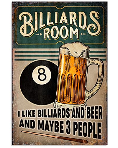 Wandkunst Dekor Billardzimmer Ich Mag Billard Und Bier Und Vielleicht 3 Leute Kunst Wand Plakette Retro Plakette Poster Vintage Blechschild Für Badezimmer, Garage, Garten 20x30cm von 351