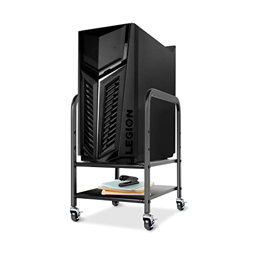 Computer-Tower-Ständer, 360Tronics verstellbarer Desktop-ATX-Gehäuse-Wagen mit 2 Ebenen CPU-Stahlrollständer, mobiler Tower-Gehäuse-Wagen mit feststellbaren Lenkrollen für Büro Zuhause (schwarz) von 360Tronics