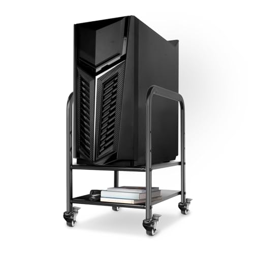 Computer-Tower-Ständer, 360Tronics verstellbarer Desktop-ATX-Gehäuse-Wagen mit 2 Ebenen CPU-Stahlrollständer, mobiler Tower-Gehäuse-Wagen mit feststellbaren Lenkrollen für Büro Zuhause (schwarz) von 360Tronics