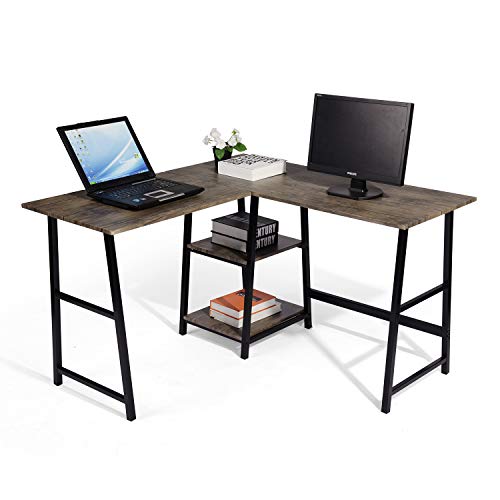 39F FURNITURE DREAM Corner Computer Desk L-Shaped Industrial Style Table for Studying, Gaming, Working, Home, Brown, MDF, 120x120x75cm von 39F FURNITURE DREAM
