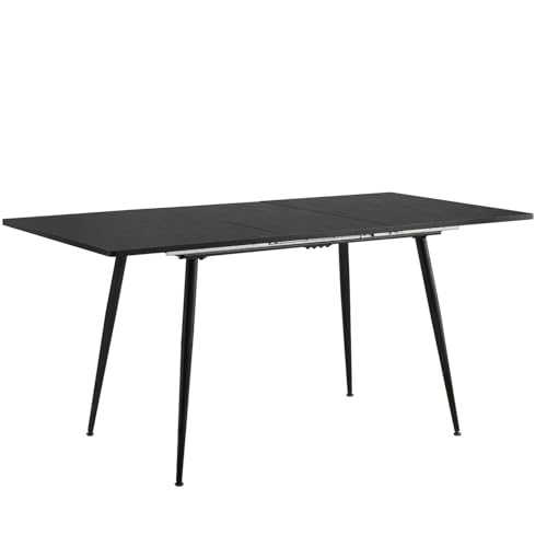 39F FURNITURE DREAM Extendable Dining Table with Black Wood Grain Top Adjustable Length 120-160cm Modern Design with Sturdy Black Metal Legs Perfect for Dining Room Kitchen, Black, 120-160x80x75cm von 39F FURNITURE DREAM