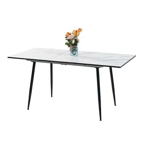 39F FURNITURE DREAM Extendable Dining Table with White Marble-Effect Top Adjustable Length 120-160cm Modern Design with Black Metal Legs Perfect for Dining Room Kitchen, White 120-160x80x75cm 39F FURNITURE DREAM Extendable Dining Table with White Marble-Effect Top Adjustable Length 120-160cm Modern Design with Black Metal Legs Perfect for Dining Room Kitchen, White 120-160x80x75cm von 39F FURNITURE DREAM