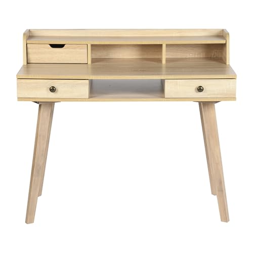 Modern Design Computer Desk in Particle Board with Storage Drawers and Top Shelf in Light Wood, Oak, 105x55x90cm von 39F FURNITURE DREAM