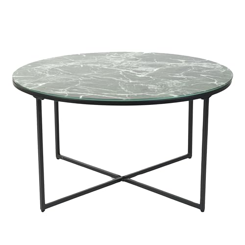 39F FURNITURE DREAM Modern Round Coffee Green Marble Top with Metal Legs Glass Sofa Side Table for Living Room Bedroom Office, 80x80×43 cm von 39F FURNITURE DREAM