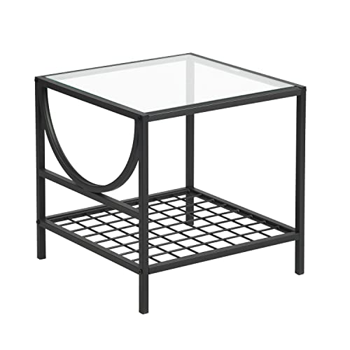 39F FURNITURE DREAM Modern Side Table with Glass Top and Metal Stand for Living Room, Bedroom, Kitchen, Office, Black/Transparent, 45x45x45 cm von 39F FURNITURE DREAM