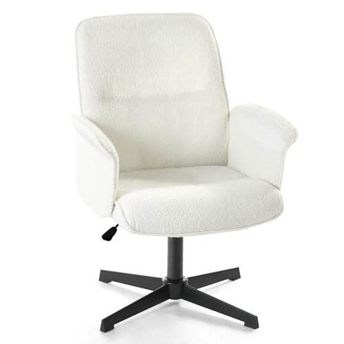 39F FURNITURE DREAM Office Chair Scandinavian Ergonomic Armchair 360° Swivel Height Adjustable Boucle Soft Fabric, White, 66x63x82-94cm von 39F FURNITURE DREAM