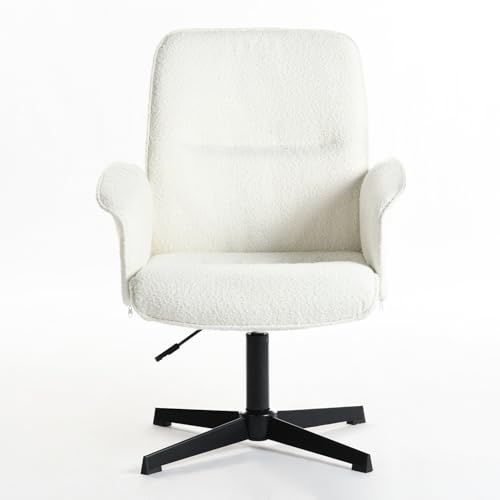 39F FURNITURE DREAM Office Chair Scandinavian Ergonomic Armchair 360° Swivel Height Adjustable Boucle Soft Fabric, White, 66x63x82-94cm von 39F FURNITURE DREAM