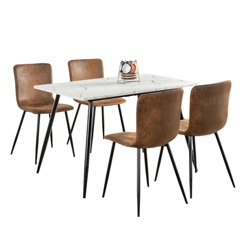 39F FURNITURE DREAM Rectangular Dining Set with 4 Chairs - 4 Chairs Set with Kitchen Dining Table - Table Set for Balcony, Kitchen, Living Room, White/Brown 39F FURNITURE DREAM Rectangular Dining Set with 4 Chairs - 4 Chairs Set with Kitchen Dining Table - Table Set for Balcony, Kitchen, Living Room, White/Brown von 39F FURNITURE DREAM