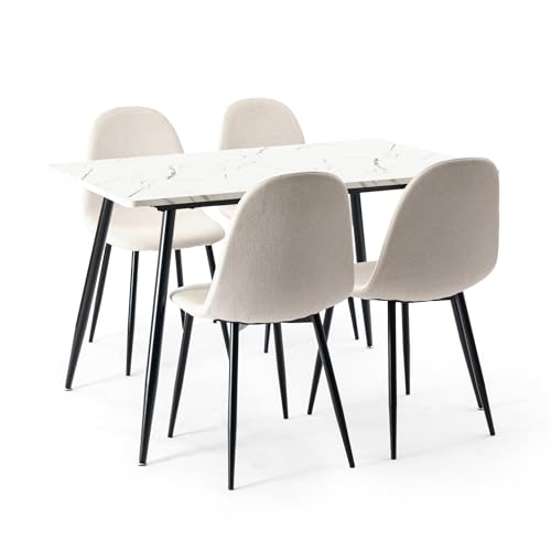 39F FURNITURE DREAM Rectangular Dining Set with 4 Chairs - 4 Chairs Set with Kitchen Dining Table - Table Set for Balcony, Kitchen, Living Room, Weiß 39F FURNITURE DREAM Rectangular Dining Set with 4 Chairs - 4 Chairs Set with Kitchen Dining Table - Table Set for Balcony, Kitchen, Living Room, Weiß von 39F FURNITURE DREAM