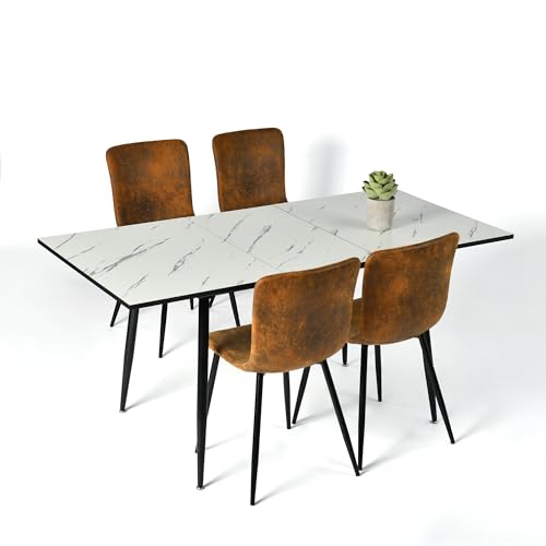 39F FURNITURE DREAM Rectangular Dining Set with 4 Chairs - 4 Chairs Set with Kitchen Dining Table - Table Set for Balcony, Kitchen, Living Room, White/Brown, White/Brown 39F FURNITURE DREAM Rectangular Dining Set with 4 Chairs - 4 Chairs Set with Kitchen Dining Table - Table Set for Balcony, Kitchen, Living Room, White/Brown, White/Brown von 39F FURNITURE DREAM