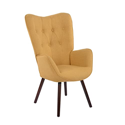 39F FURNITURE DREAM Retro Scandinavian Armchair for Living, Dining Room, Office with Fabric Cover, Padded Armrests and Solid Wood Legs, Yellow, 68x73x106 cm von 39F FURNITURE DREAM