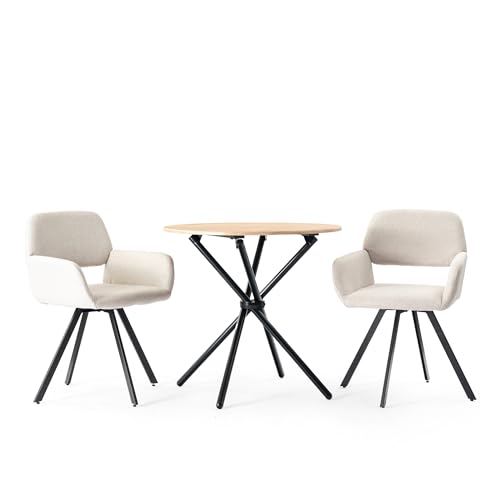39F FURNITURE DREAM Round Dining Set with 2 Chairs - 2 Chair Set with Kitchen Table and Dining Room - Table Set for Balcony, Kitchen, Living Room, Oak/White 39F FURNITURE DREAM Round Dining Set with 2 Chairs - 2 Chair Set with Kitchen Table and Dining Room - Table Set for Balcony, Kitchen, Living Room, Oak/White von 39F FURNITURE DREAM