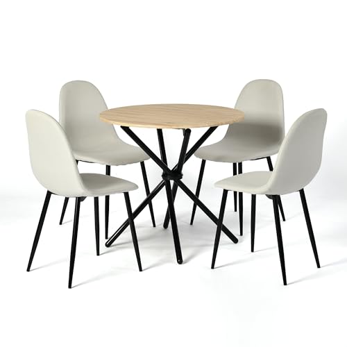 39F FURNITURE DREAM Round Dining Set with 4 Chairs - 4 Chair Set with Kitchen Table and Dining Room - Table Set for Balcony, Kitchen, Living Room, Oak/White 39F FURNITURE DREAM Round Dining Set with 4 Chairs - 4 Chair Set with Kitchen Table and Dining Room - Table Set for Balcony, Kitchen, Living Room, Oak/White von 39F FURNITURE DREAM