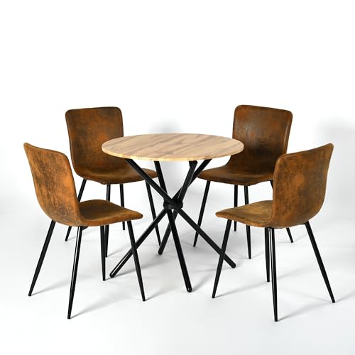 39F FURNITURE DREAM Round Dining Set with 4 Chairs - 4 Chair Set with Kitchen Table and Dining Room - Table Set for Balcony, Kitchen, Living Room, Dark Oak/Brown 39F FURNITURE DREAM Round Dining Set with 4 Chairs - 4 Chair Set with Kitchen Table and Dining Room - Table Set for Balcony, Kitchen, Living Room, Dark Oak/Brown von 39F FURNITURE DREAM