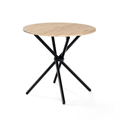 39F FURNITURE DREAM Round Dining Table modern Design Wood Effect Round Crossed Legs, Oak, 80 x 80 x 75 cm von 39F FURNITURE DREAM