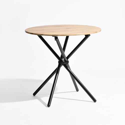 39F FURNITURE DREAM Round Dining Table with modern Design with Wood Effect, Crossed Round Legs, Dark Oak, 80 x 80 x 75 cm von 39F FURNITURE DREAM
