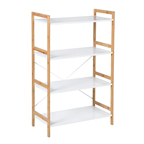 39F FURNITURE DREAM Scandinavian Bamboo Shelves Freestanding Shelves with 4 Shelves for Bathroom, Living Room, White and Oak, 69.2x36.2x109.5cm von 39F FURNITURE DREAM