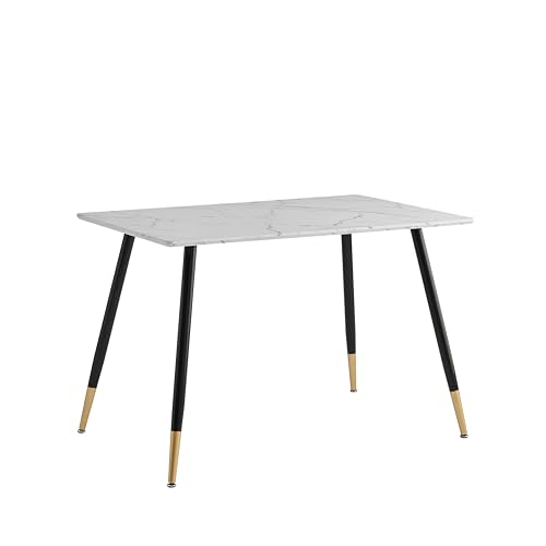 39F FURNITURE DREAM Scandinavian Design Table with White Marble Paper top Black and Gold Metal Legs for Kitchen, Dining, Living Room, MDF, 110x70x75 cm von 39F FURNITURE DREAM