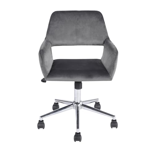 39F FURNITURE DREAM Scandinavian Office Chair in Rolling Velvet Swivel with Armrests, Height Adjustable, Grey, 55x56x75-85cm von 39F FURNITURE DREAM