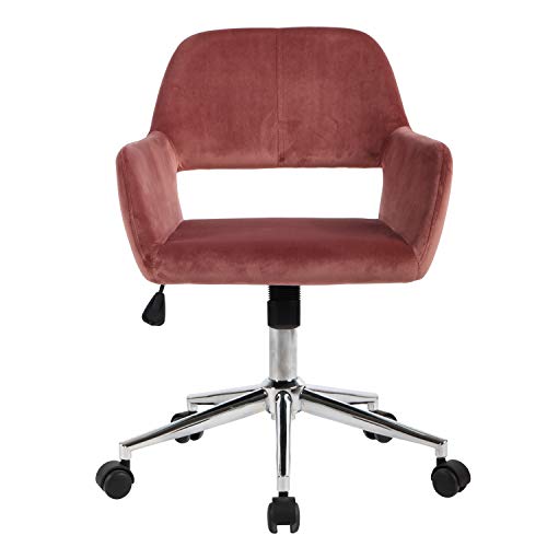 39F FURNITURE DREAM Scandinavian Office Chair in Rolling Velvet Swivel with Armrests, Height Adjustable, Pink, 55x56x75-85cm von 39F FURNITURE DREAM