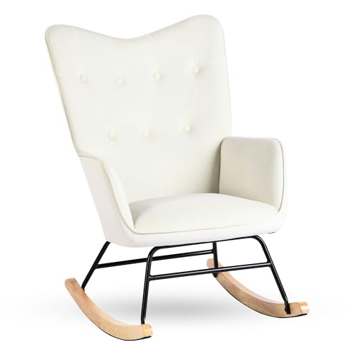 39F FURNITURE DREAM Scandinavian Relaxing Children's Velvet Rocking Chair Armrest Chaise Longue with High Back Bedroom Office Living Room, Beige von 39F FURNITURE DREAM