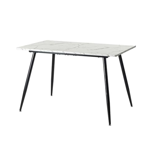 39F FURNITURE DREAM Scandinavian Style Rectangular Dining Table with White Marble Effect Dotted Legs, Black, 120x80x75cm von 39F FURNITURE DREAM