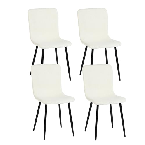 39F FURNITURE DREAM Set mit 4 ergonomischen Stühlen im skandinavischen Stil, perfekt für Esszimmer, Schlafzimmer, Büro und Wohnzimmer, weiß, 44 x 54 x 87 cm, Stoff von 39F FURNITURE DREAM