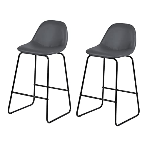 39F FURNITURE DREAM Set of 2 Bar Stools Modern Elegance and Comfort Chairs with PU Seat and Metal Legs, Grey, 47x49.5x95cm von 39F FURNITURE DREAM