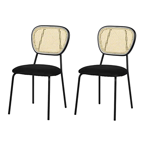 39F FURNITURE DREAM Set of 2 Scandinavian Chairs with Real Rattan Back and Black Velvet Seat for Home Kitchen Dining Room, 46x53x83.5cm von 39F FURNITURE DREAM
