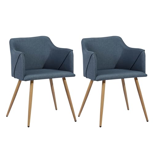 39F FURNITURE DREAM Set of 2 Velvet Chairs with Armrests Kitchen, Thick Sponge Seat, Modern Leisure Chair for Dining Living Room, Fabric, Blue, 53 x 57.5 x 75 cm von 39F FURNITURE DREAM