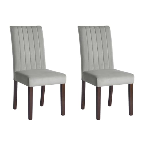 39F FURNITURE DREAM Set of 2 Velvet Chairs with Dark Wood Legs for Kitchen, Dining, Living Room, Gray, Grey, 47x62.5x98.5cm von 39F FURNITURE DREAM
