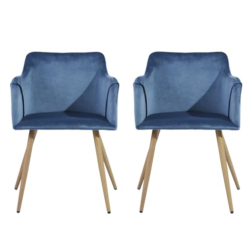 39F FURNITURE DREAM Set of 2 Velvet Dining Chairs with Armrests for Kitchen, Thick Sponge Seat, Modern Leisure Chair for Dining Room Living Room, Blue, 53 x 57.5 x 75 cm 39F FURNITURE DREAM Set of 2 Velvet Dining Chairs with Armrests for Kitchen, Thick Sponge Seat, Modern Leisure Chair for Dining Room Living Room, Blue, 53 x 57.5 x 75 cm von 39F FURNITURE DREAM