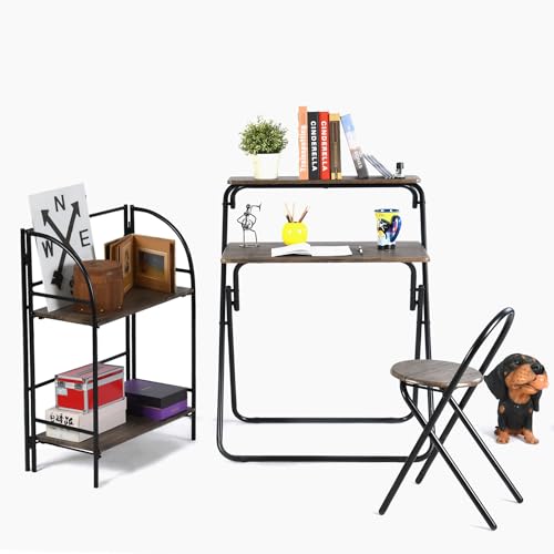 39F FURNITURE DREAM Set of 3 Pieces-Industrial Desk Chair Foldable Shelf Dark Brown Wood and Metal, MDF, 70x40x88cm, 35x40x63.5cm, 60x30x84cm von 39F FURNITURE DREAM