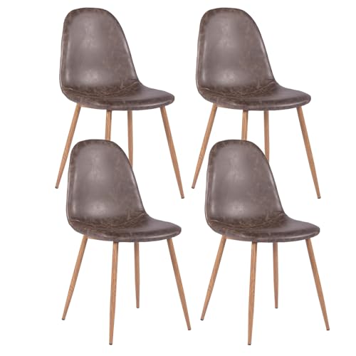 39F FURNITURE DREAM Set of 4 Retro Vintage PU Chairs with Natural Wooden Legs for Dining Living Room, Grey, 43x54.5x87cm von 39F FURNITURE DREAM