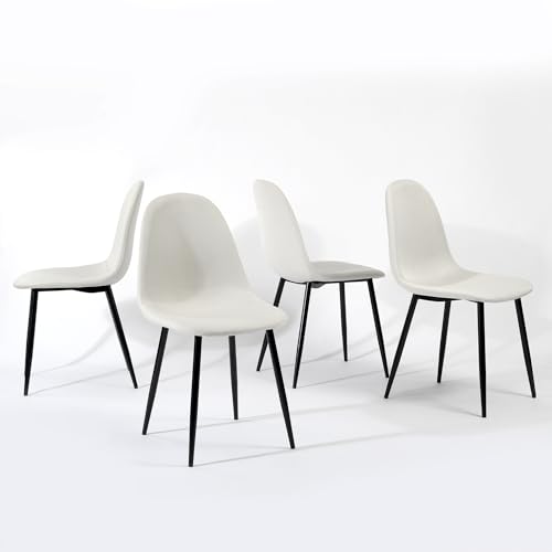 39F FURNITURE DREAM Set of 4 Scandinavian Chairs in Off-White Fabric, Black Legs for Dining, Kitchen, Living Room, 52,5x44x86cm von 39F FURNITURE DREAM