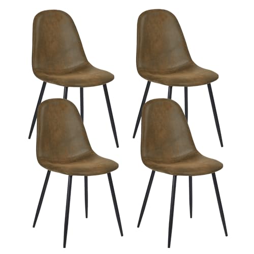 39F FURNITURE DREAM Set of 4 Vintage Dining Chairs for Kitchen Living Room Bedroom Office, Suede Fabric, Brown, 40x52x86cm von 39F FURNITURE DREAM