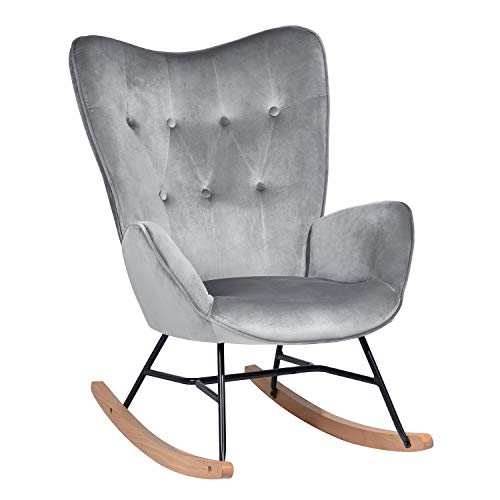 39F FURNITURE DREAM Velvet Rocking Children's Relaxing Scandinavian Armrest Lounge Chair with High Back Bedroom Office Living Room, Grey, 68x87x98cm von 39F FURNITURE DREAM