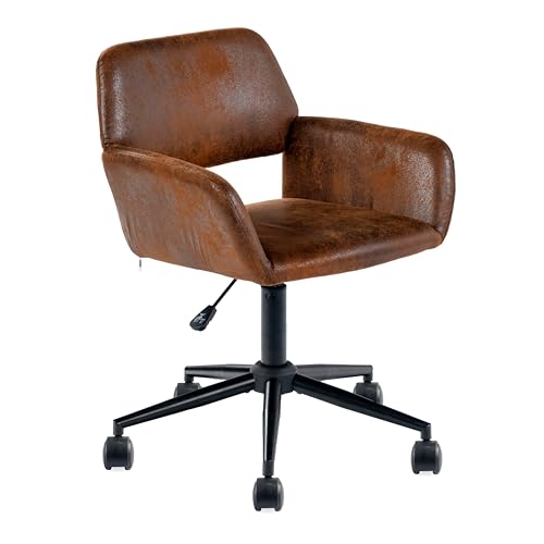 Mid-Back Office Chair with Armrests – Faux Leather Look and Rolling Wheels – Great for Creative Workspaces – Swivel & Adjustable Height Function,Brown,61x56x76-86cm Mid-Back Office Chair with Armrests – Faux Leather Look and Rolling Wheels – Great for Creative Workspaces – Swivel & Adjustable Height Function,Brown,61x56x76-86cm von 39F FURNITURE DREAM