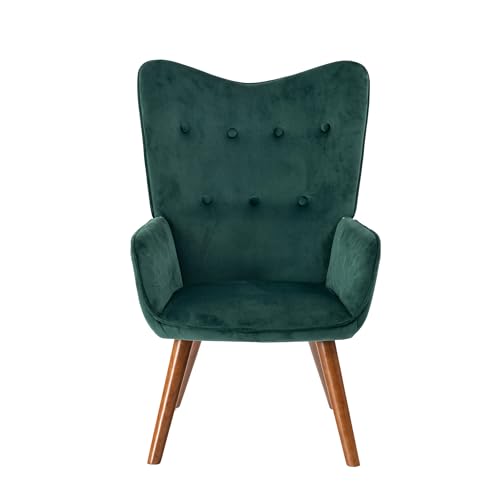 Modern Velvet Accent Armchair with High Back and Wooden Legs - Elegant Button-Tufted Lounge Chair for Living Room Bedroom Office, Green, 61x69x91.5cm Modern Velvet Accent Armchair with High Back and Wooden Legs - Elegant Button-Tufted Lounge Chair for Living Room Bedroom Office, Green, 61x69x91.5cm von 39F FURNITURE DREAM