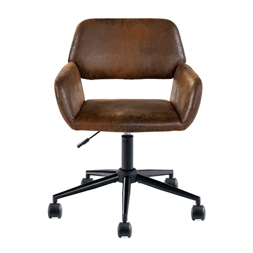 Retro Brown Suede-Style Office Chair – Swiveling Base and Gas Lift for Comfortable All-Day Support – Swivel & Adjustable Height Function,Brown,61x56x76-86cm Retro Brown Suede-Style Office Chair – Swiveling Base and Gas Lift for Comfortable All-Day Support – Swivel & Adjustable Height Function,Brown,61x56x76-86cm von 39F FURNITURE DREAM