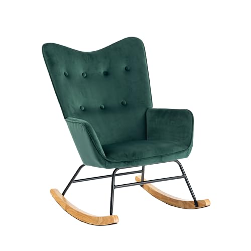 Scandinavian Velvet Rocking Chairs, Upholstered in Green with Wooden Rocker Base and Black Metal Frame, Modern Accent Chair for Living Room Nursery Bedroom, Green, 85x61x81cm von 39F FURNITURE DREAM