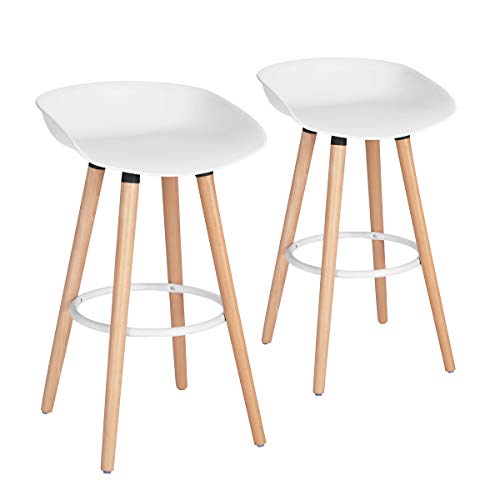 Set of 2 Scandinavian Bar Stools with PP Seat and Beech Wood Legs 66cm Counter Height Bar Chairs with Footrest for Kitchen Dining Room Breakfast Bar, White, 44x40x78cm Set of 2 Scandinavian Bar Stools with PP Seat and Beech Wood Legs 66cm Counter Height Bar Chairs with Footrest for Kitchen Dining Room Breakfast Bar, White, 44x40x78cm von 39F FURNITURE DREAM